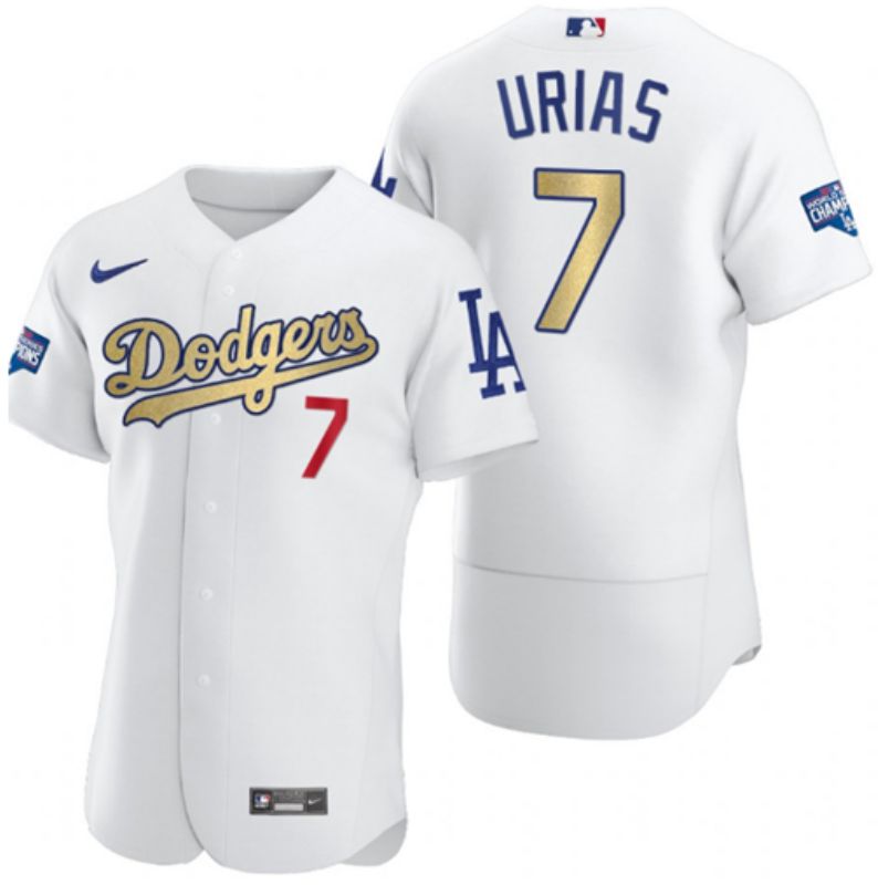 Men Los Angeles Dodgers 7 Julio Urias White 2020 World Series Champions Authentic Player MLB Jersey